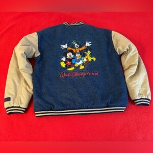 Disney vintage 90s Kids Size XL 14-16 Varsity Denim Bomber Jacket Mickey Goofy